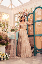 Load image into Gallery viewer, gold organza hand embroidered lehenga