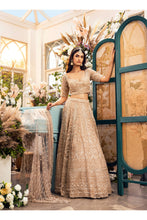 Load image into Gallery viewer, gold organza hand embroidered lehenga