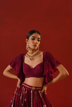 Load image into Gallery viewer, Burgundy geogratte lehenga choli set
