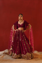 Load image into Gallery viewer, Burgundy geogratte lehenga choli set