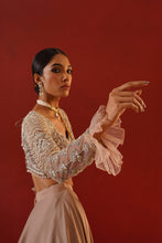 Load image into Gallery viewer, Beige satin lehenga choli set