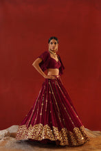 Load image into Gallery viewer, Burgundy geogratte lehenga choli set