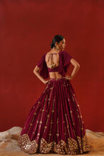 Load image into Gallery viewer, Burgundy geogratte lehenga choli set