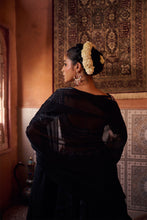 Load image into Gallery viewer, Black glass tissue embroidered blouse, lehenga and dupatta