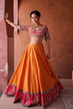 Load image into Gallery viewer, Rust orange and magenta pink upada silk blouse, lehenga and dupatta