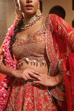 Load image into Gallery viewer, Red embroidered lehenga set