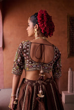 Load image into Gallery viewer, Brown upada silk blouse, lehenga and organza dupatta