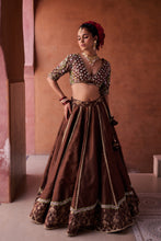 Load image into Gallery viewer, Brown upada silk blouse, lehenga and organza dupatta