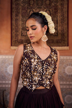 Load image into Gallery viewer, Brown embroidered silk waist coat, lehenga and dupatta