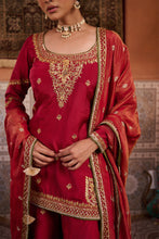 Load image into Gallery viewer, Red upada silk kurti, sharara and shimmer tissue dupatta