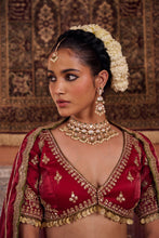 Load image into Gallery viewer, Maroon glass tissue blouse, lehenga and dupatta