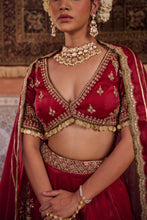 Load image into Gallery viewer, Maroon glass tissue blouse, lehenga and dupatta