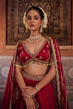 Load image into Gallery viewer, Maroon glass tissue blouse, lehenga and dupatta