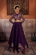 Load image into Gallery viewer, Purple dupion silk blouse, lehenga and organza silk dupatta