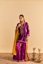 Load image into Gallery viewer, Nooren - Deep Purple Kurta with Flared Palazzo and Dupatta