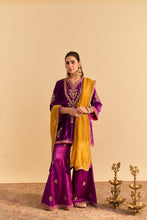 Load image into Gallery viewer, Nooren - Deep Purple Kurta with Flared Palazzo and Dupatta