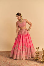 Load image into Gallery viewer, Aashina - Dabka Zardozi Embroidered Pure Tissue Carrot Pink Lehenga Set