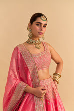 Load image into Gallery viewer, Aashina - Dabka Zardozi Embroidered Pure Tissue Carrot Pink Lehenga Set