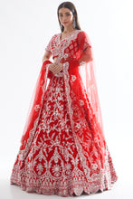 Load image into Gallery viewer, Red raw silk zardozi work lehenga