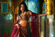Load image into Gallery viewer, Wine Gold Lehenga Set