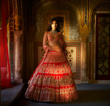 Load image into Gallery viewer, Red Multi-Tiered Lehenga Set