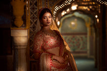 Load image into Gallery viewer, Cream Red Zardozi Lehenga Set