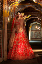Load image into Gallery viewer, Red Rose Gold Zardosi Lehenga Set