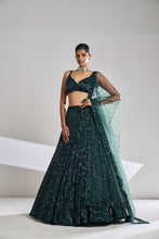 Load image into Gallery viewer, Dusty Teal Sequin Lehenga Set