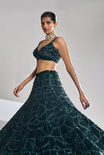 Load image into Gallery viewer, Dusty Teal Sequin Lehenga Set