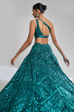Load image into Gallery viewer, Teal Sequin Lehenga Set