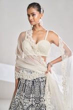 Load image into Gallery viewer, Black & White Pearl Lehenga Set