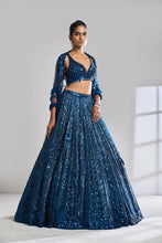 Load image into Gallery viewer, Persian Blue Sequin Lehenga Set