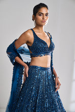 Load image into Gallery viewer, Persian Blue Sequin Lehenga Set