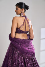 Load image into Gallery viewer, Burgundy Sequin Lehenga Set