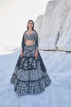 Load image into Gallery viewer, Black Multi-Tiered Lehenga Set