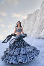 Load image into Gallery viewer, Black Multi-Tiered Lehenga Set
