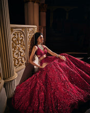 Load image into Gallery viewer, Maroon Sequin Lehenga Set