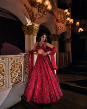 Load image into Gallery viewer, Maroon Sequin Lehenga Set