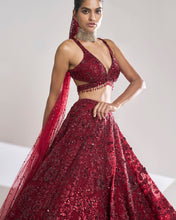 Load image into Gallery viewer, Maroon Sequin Lehenga Set