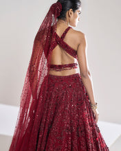Load image into Gallery viewer, Maroon Sequin Lehenga Set