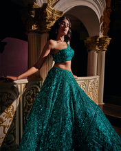 Load image into Gallery viewer, Teal Sequin Lehenga Set
