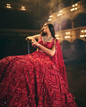 Load image into Gallery viewer, Red Sequin Lehenga Set