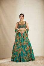 Load image into Gallery viewer, TEAL GREEN FLORAL LEHENGA SET
