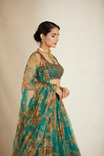 Load image into Gallery viewer, TEAL GREEN FLORAL LEHENGA SET