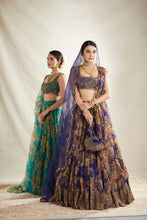 Load image into Gallery viewer, TEAL GREEN FLORAL LEHENGA SET