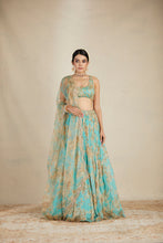 Load image into Gallery viewer, MINT CHIFFON FLORAL LEHENGA SET