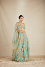 Load image into Gallery viewer, MINT CHIFFON FLORAL LEHENGA SET