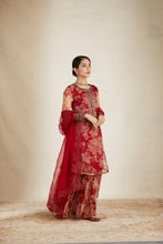 Load image into Gallery viewer, RED FLORAL ORGANZA FLORAL KURTA SET