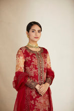 Load image into Gallery viewer, RED FLORAL ORGANZA FLORAL KURTA SET
