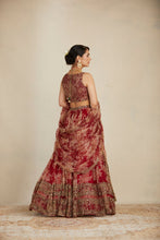 Load image into Gallery viewer, RED FLORAL ORGANZA FLORAL LEHENGA SET SET